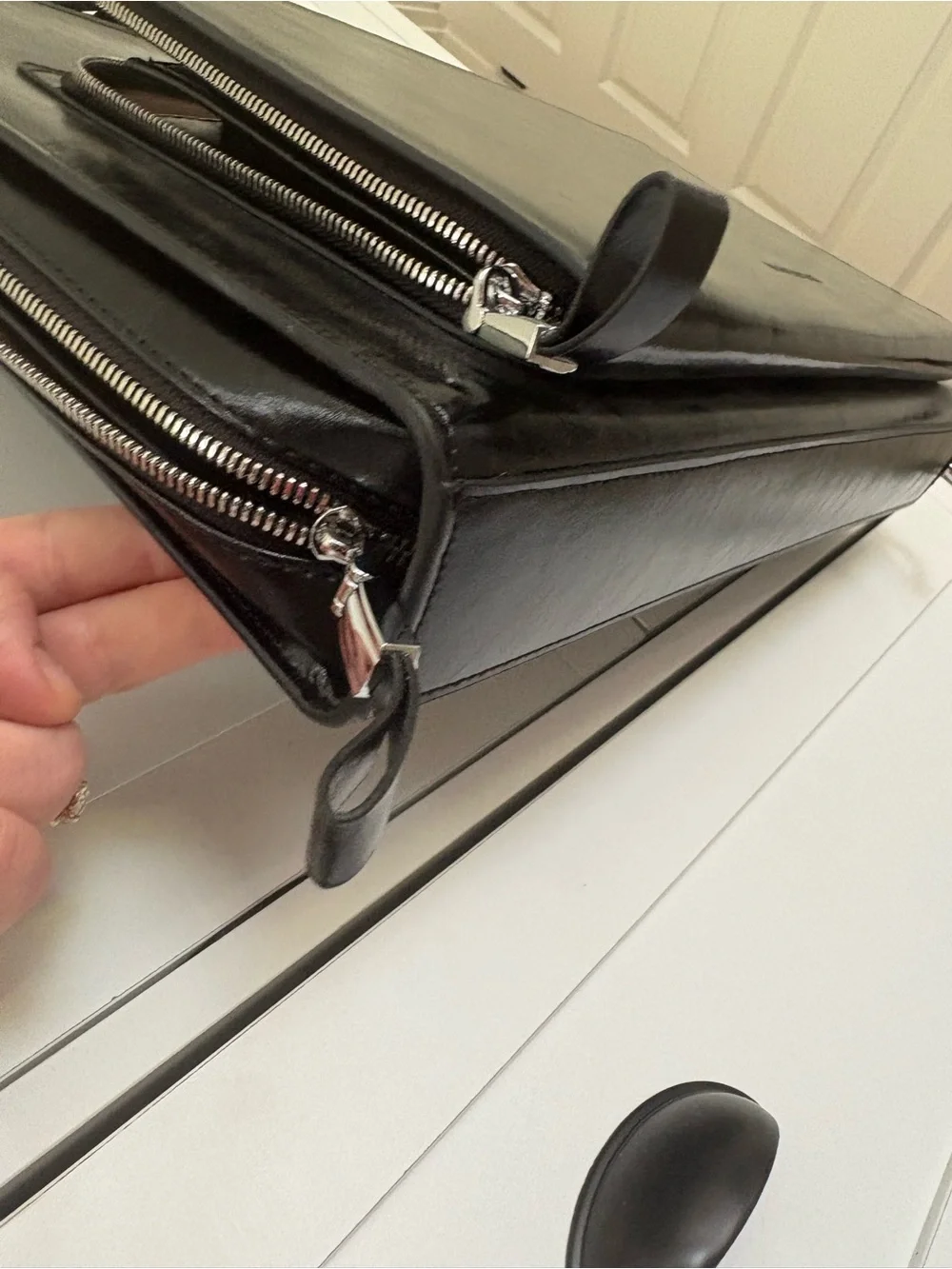 Bostanten black waxed leather Carol laptop brief case
